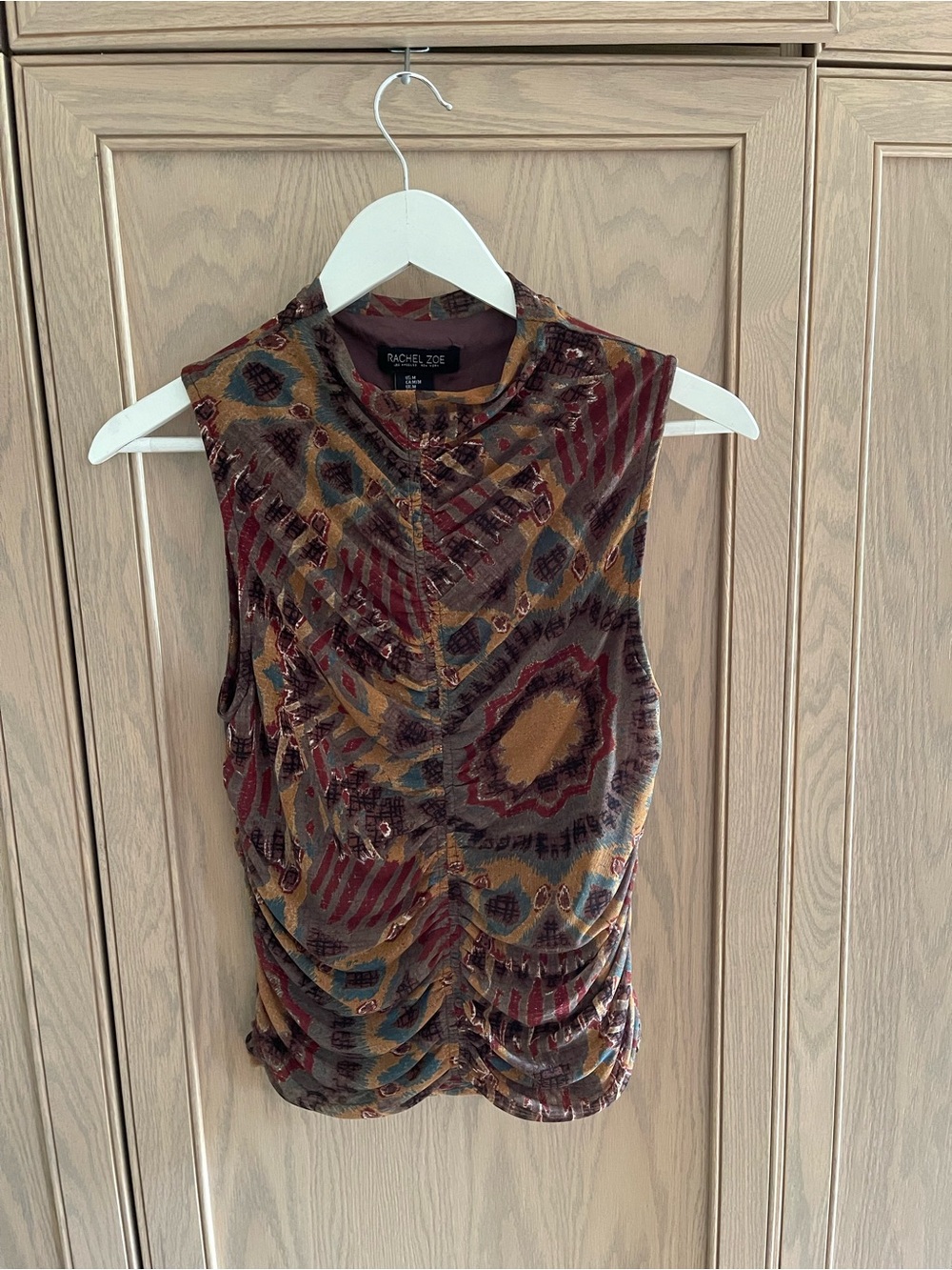 Rachel Zoe Sleeveless Ruched Tank in Maroon, Mustard & Teal